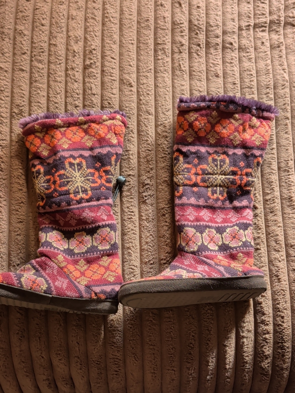 Muk Luks Women's Knit Pattern Moccasin Boots - Pink, Purple & Orange